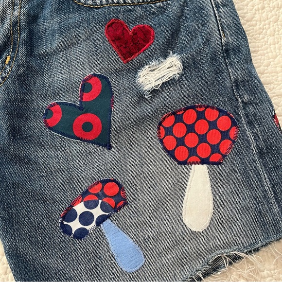 phish mushroom jorts cutoffs patchwork appliqué upcycled fishman donuts ⭕️💙♻️🌻 - Picture 5 of 9